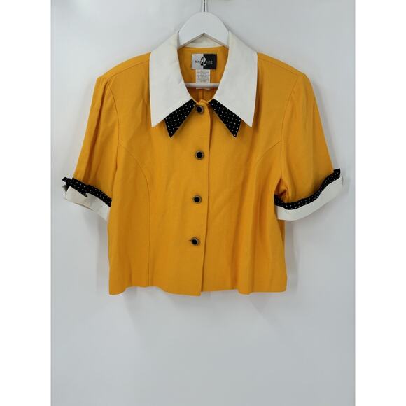 Vintage Nine 2 Nine Blouse Womens 16 Gold Yellow Double Collar Polka Dot Union - Picture 1 of 16